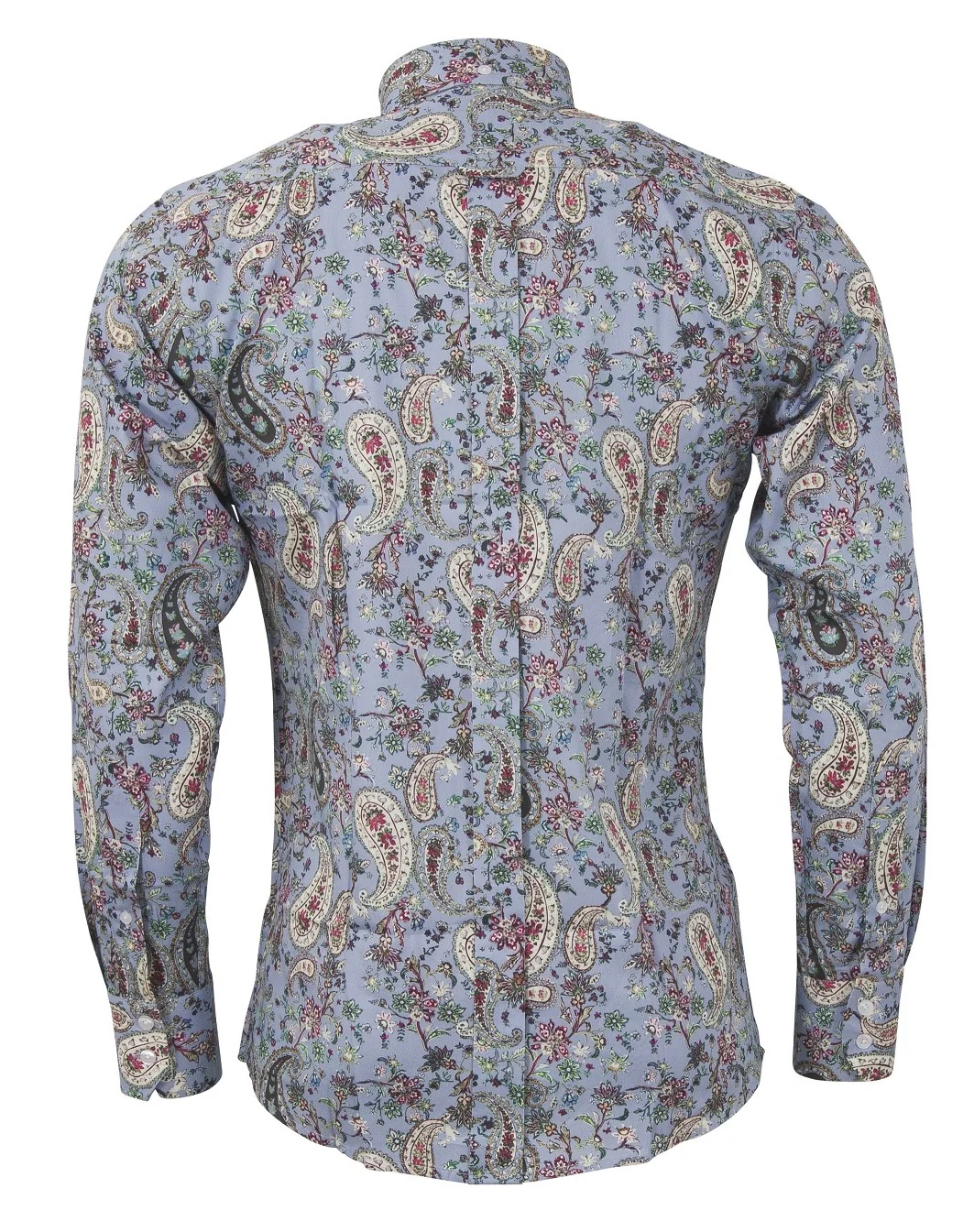 Relco Light Blue Multi Paisley Long Sleeved Retro Mod Button Down Shirt - Imagen 3