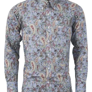 Relco Light Blue Multi Paisley Long Sleeved Retro Mod Button Down Shirt