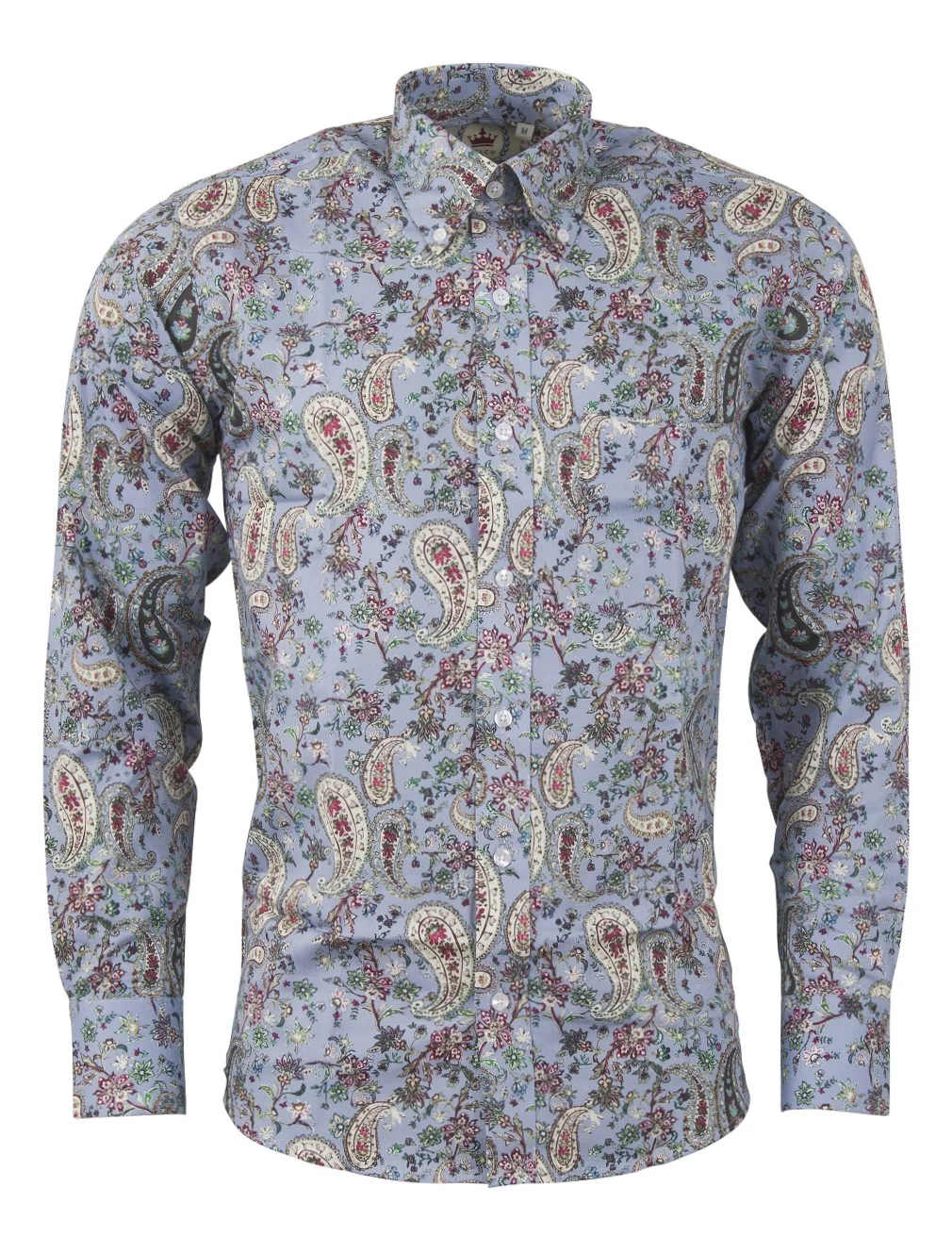 Relco Light Blue Multi Paisley Long Sleeved Retro Mod Button Down Shirt