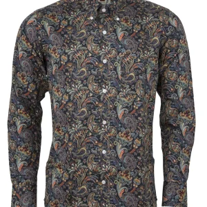 Relco Navy Paisley 100% Cotton Long Sleeved Retro Mod Button Down Shirt