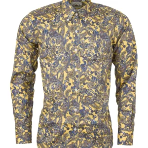 Relco Mustard Paisley 100% Cotton Long Sleeved Retro Mod Button Down Shirt