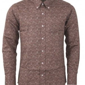 Relco Wine Paisley 100% Cotton Long Sleeved Retro Mod Button Down Shirt