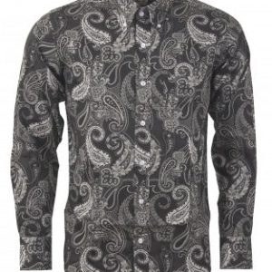 Relco Black Paisley 100% Cotton Long Sleeved Retro Mod Button Down Shirt