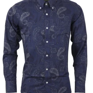 Relco Navy Blue Paisley 100% Cotton Long Sleeved Retro Mod Button Down Shirt