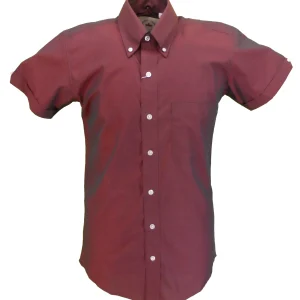 Relco Mens Short Sleeved Burgundy/Black Tonic Mod Retro Shirt