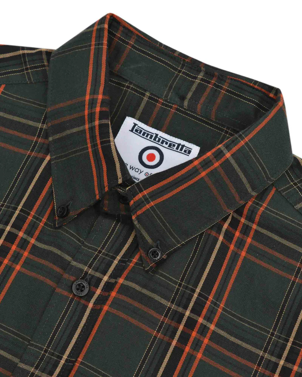Lambretta Mens Khaki/Orange Button Down Shirts - Imagen 3