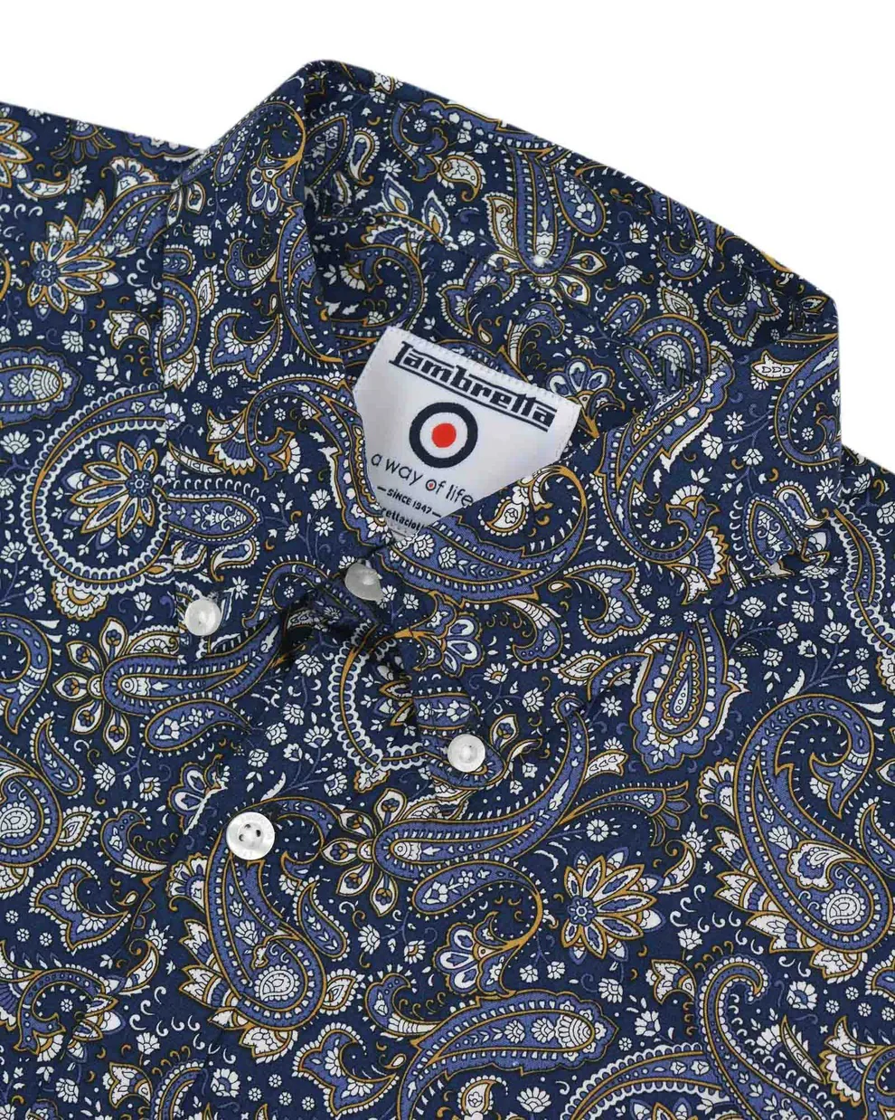 Lambretta Mens Navy Blue Paisley Short Sleeved Button Down Shirts - Imagen 8