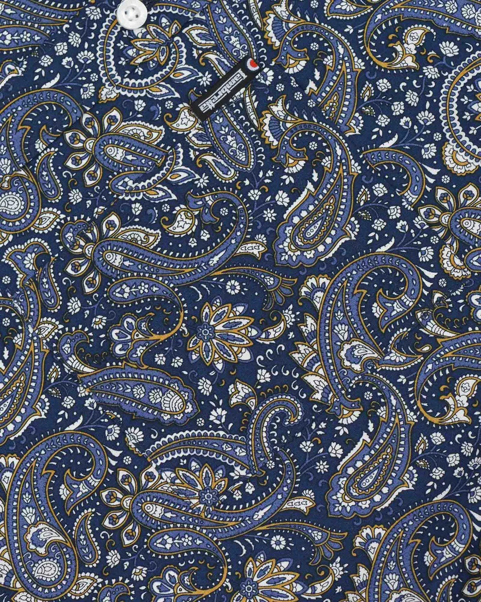 Lambretta Mens Navy Blue Paisley Short Sleeved Button Down Shirts - Imagen 7