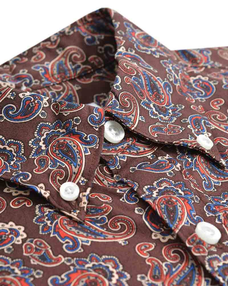 Lambretta Retro Button Down Burgundy Paisley Print Shirt - Imagen 5
