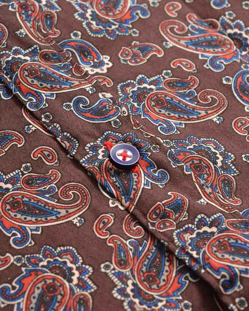 Lambretta Retro Button Down Burgundy Paisley Print Shirt - Imagen 4
