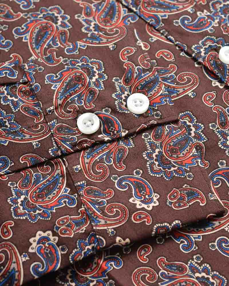 Lambretta Retro Button Down Burgundy Paisley Print Shirt - Imagen 3