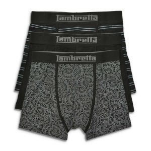Lambretta Mens Black/Grey 3 Pair Pack Boxer Shorts