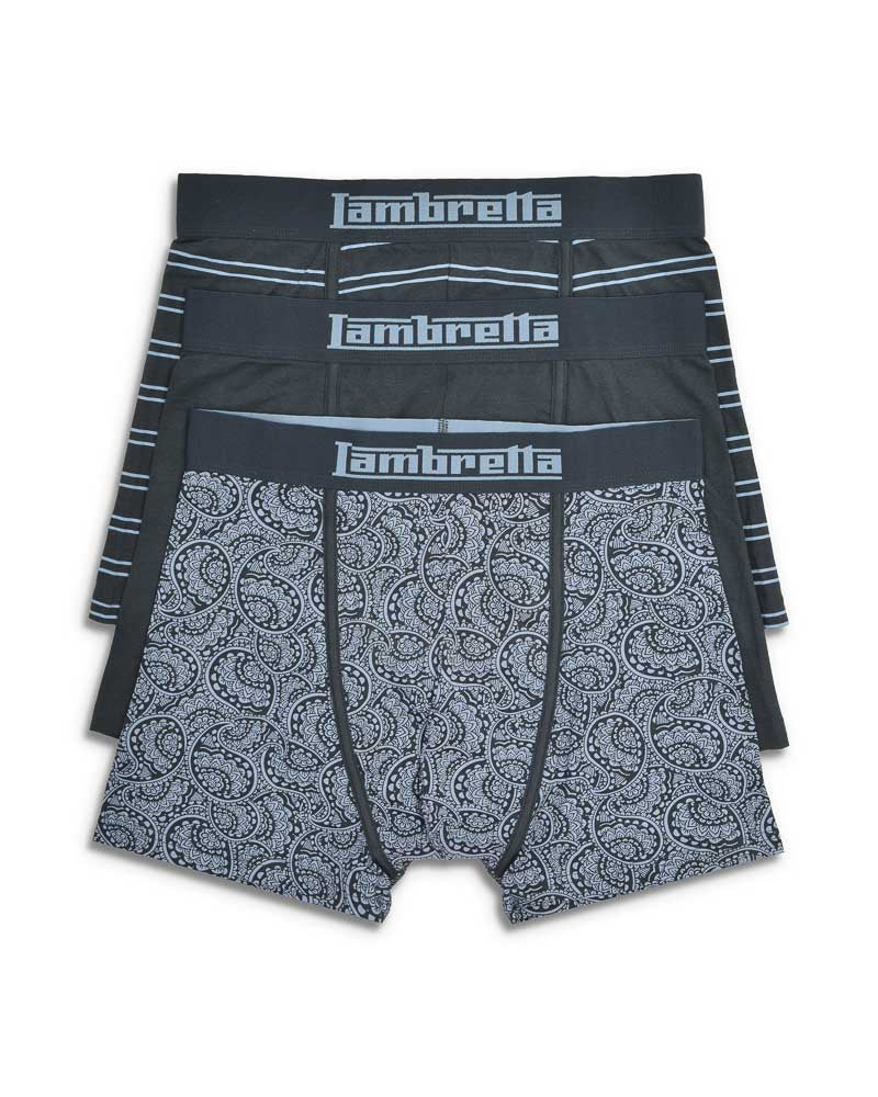 Lambretta Mens Navy/Blue 3 Pair Pack 0f Multi Boxer Shorts