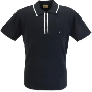 Gabicci Vintage Mens Navy Lineker Short Sleeve Knitted Polo Shirt