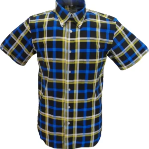 Mazeys Mens Black/Yellow Multi Checked 100% Cotton Short Sleeved Shirts