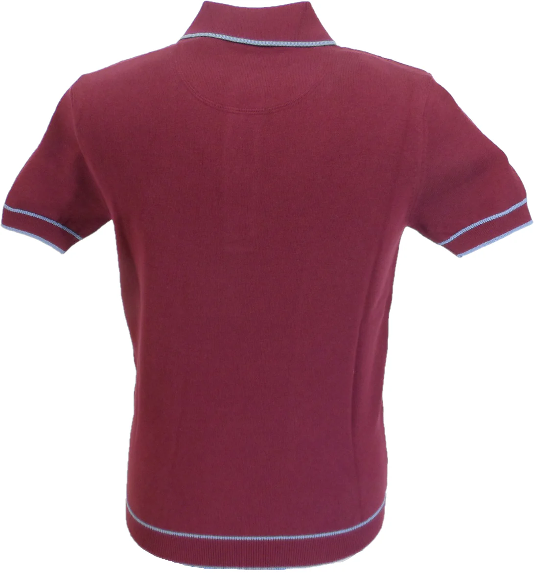 Trojan Records Mens Port/Sky Diamond Fine Gauge Knitted Polo Shirt - Imagen 3