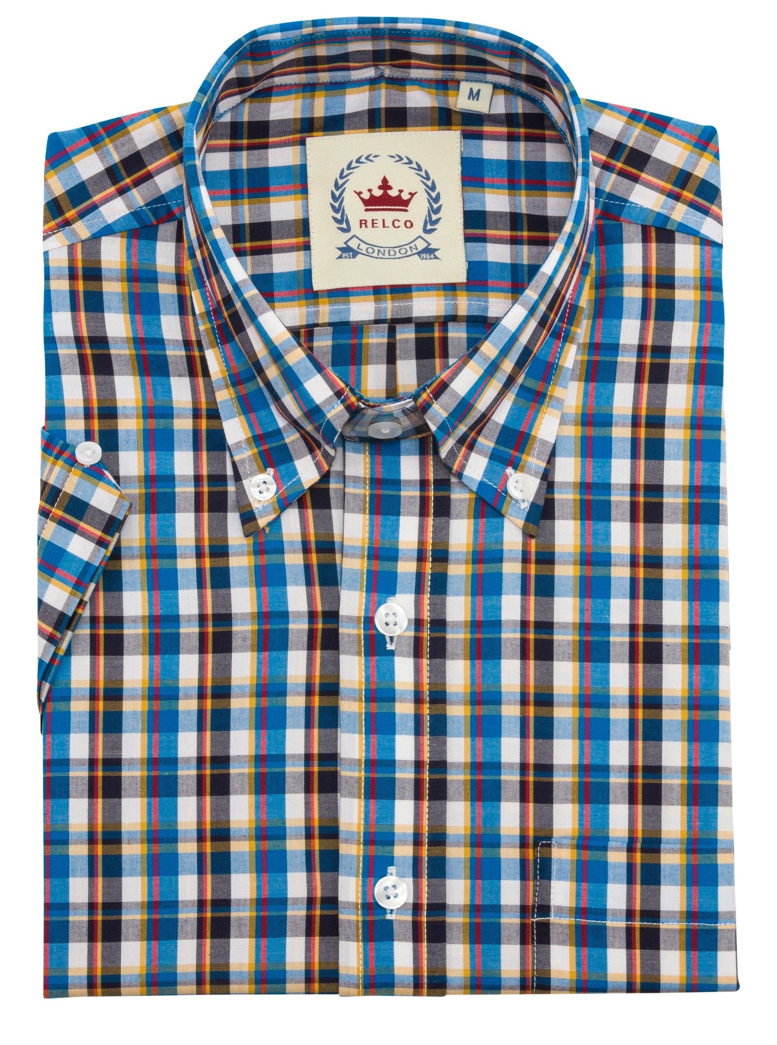 Relco Mens Multi Blue Checked Short Sleeved Button Down Shirts - Imagen 4