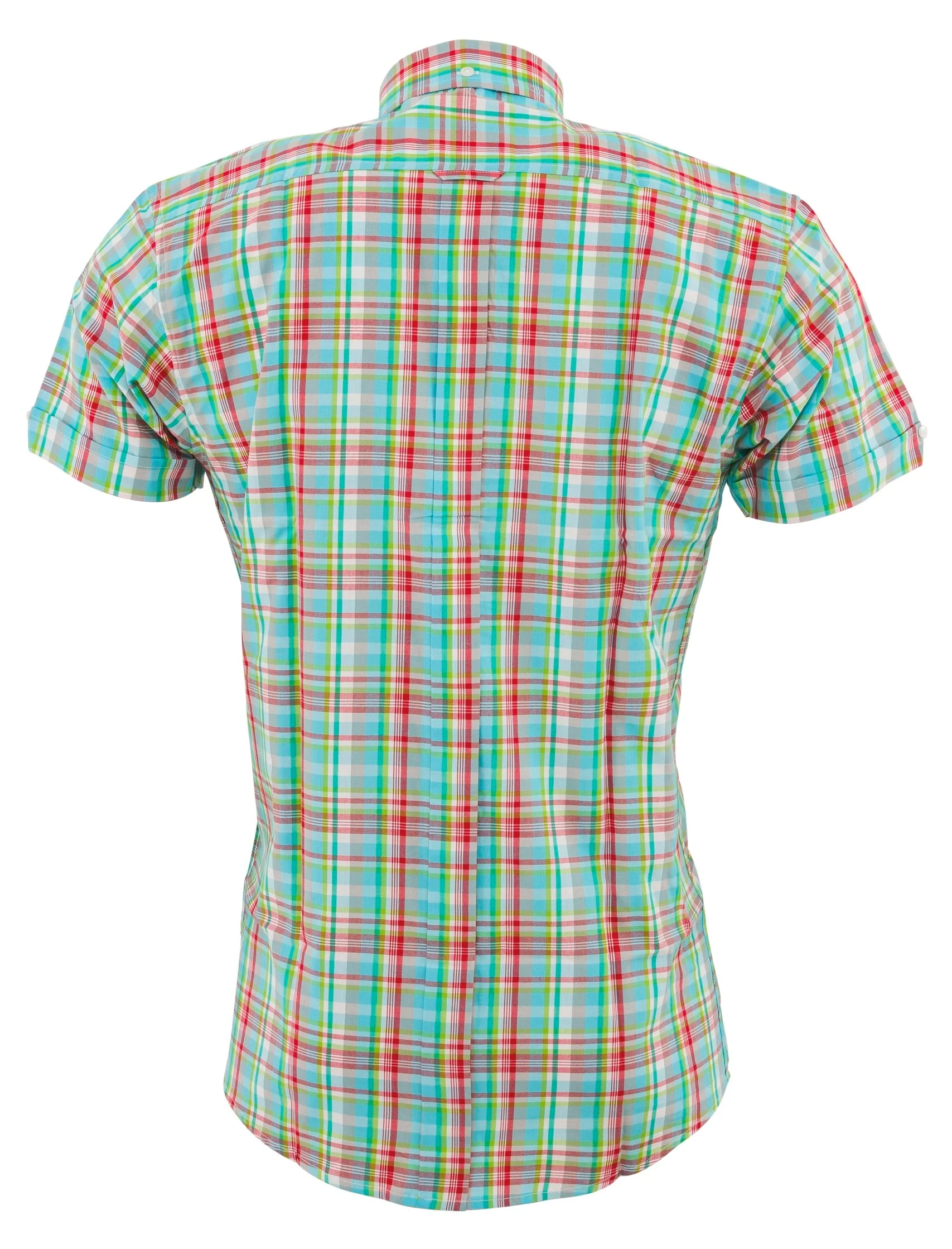 Relco Mens Multi Green Checked Short Sleeved Button Down Shirts - Imagen 3