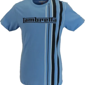 Lambretta Mens Azure Blue Striped Retro T Shirt