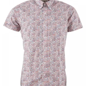 Relco Mens Red and Blue Paisley Short Sleeved Retro Mod Button Down Shirt