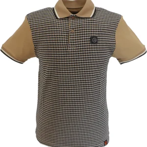 Trojan Mens Camel Brown Geometric Pattern Polo Shirt