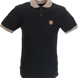 Trojan Mens Black Gingham Check Trim Pique  Polo Shirt