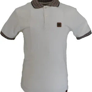 Trojan Mens Ecru Gingham Check Trim Pique  Polo Shirt