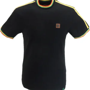 Trojan Mens Black Rasta Tipped Pique T Shirt