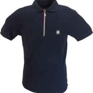 Trojan Mens Navy Blue Ottoman Rib Chrome-effect Zip Polo Shirt