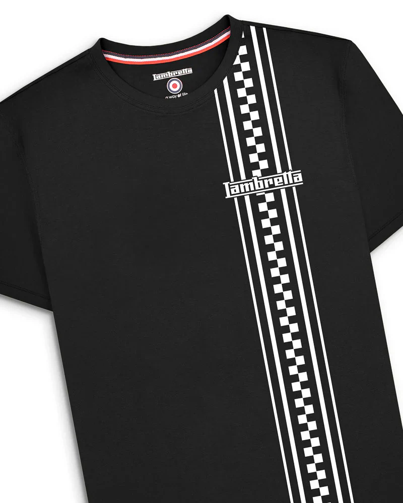 Lambretta Mens Black Two Tone Stripe Retro T Shirt - Imagen 4