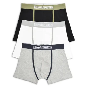 Lambretta Mens Black/Grey/White 3 Pair Pack Boxer Shorts