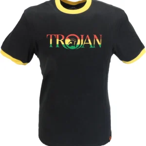 Trojan Records Mens Black Rasta Logo 100% Cotton Peach T-Shirt