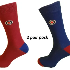 Mens 2 Pair Pack Blue and Burgundy Mod Target Socks