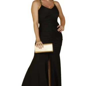 Vestido largo glam abertura sofisticada