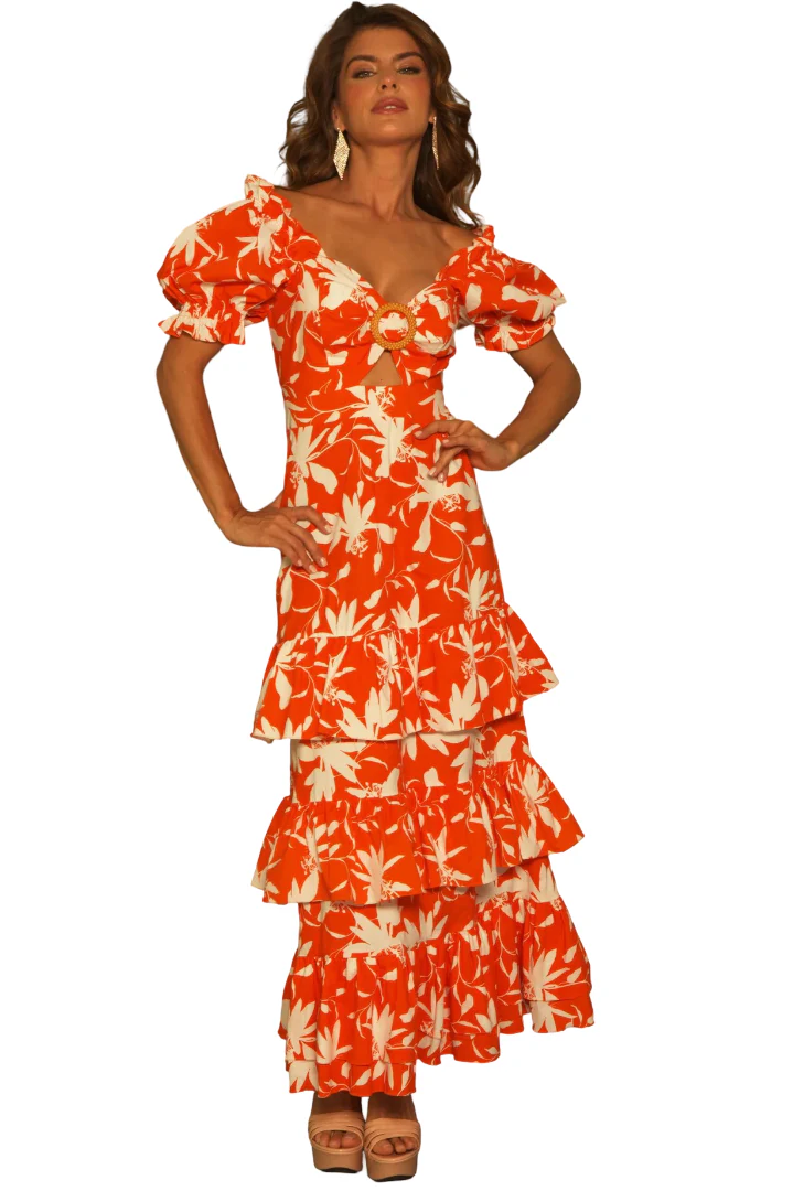 Vestido largo estampado caída fluida