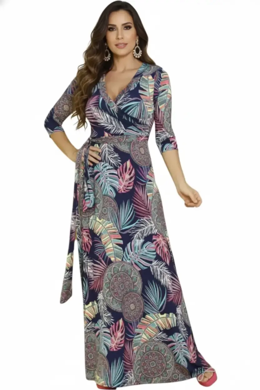 Vestido largo estampado femenino - Imagen 3