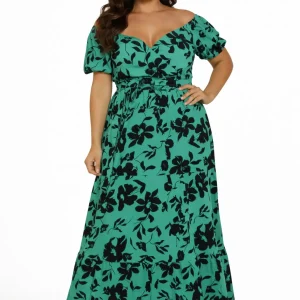 Vestido largo estampado plus diseño fluido