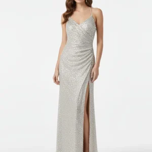 Vestido largo glam plateado