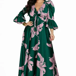 Vestido largo plus estampado fácil de usar