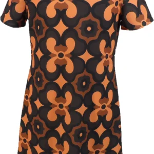 LHM Ladies 60s Retro Mod Vintage Orange/Brown Mini Dress
