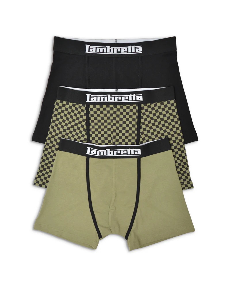 Lambretta Mens Khaki/Black 3 Pair Pack Boxer Shorts