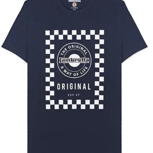 Lambretta Mens Navy Checker Board Retro T Shirt