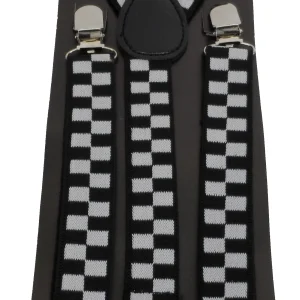 Mazeys Mens 1 Inch Black and White Checkerboard Braces