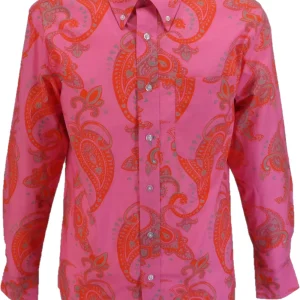 Mens 70s Pink Psychedelic Paisley Shirt