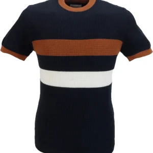 Ska & Soul Mens Navy Blue Stripe Front Waffle Pullover