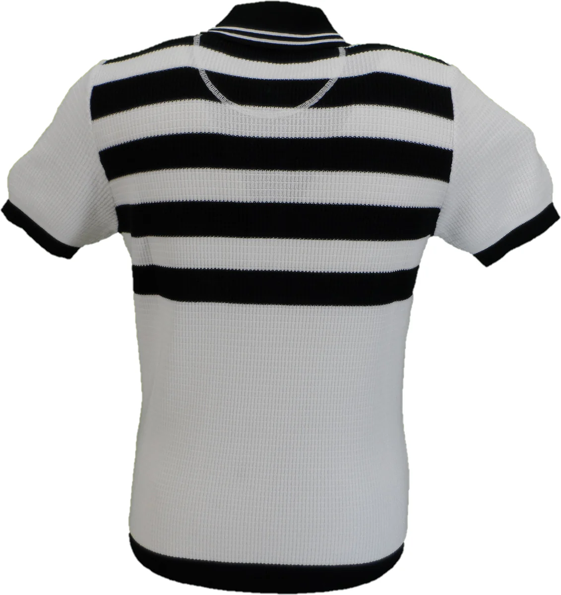 Ska & Soul Mens Ecru/Black Striped Waffle Knited Polo Shirt - Imagen 3