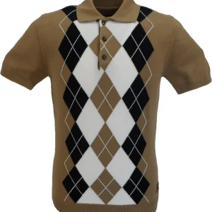 Trojan Records Camel Brown Argyle Fine Gauge Knitted Polo Shirt