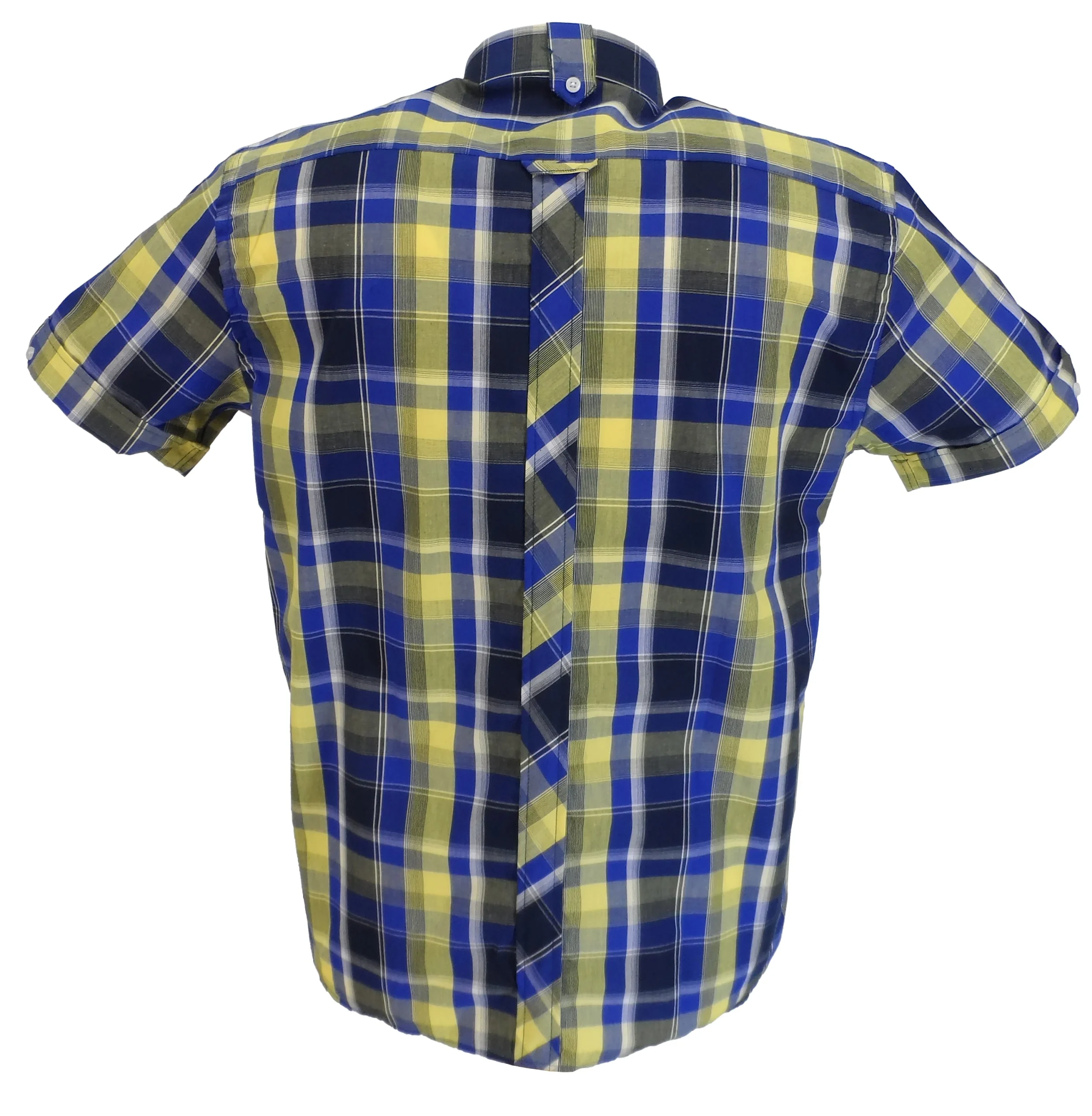 Trojan Mens Cobalt Blue Check 100% Cotton Short Sleeved Shirts and Pocket Square - Imagen 3