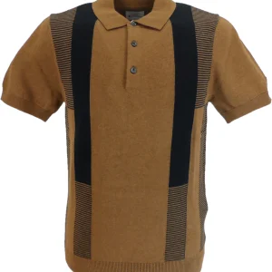Ben Sherman Ginger Brown Knitted Intarsia Mod Polo Shirt