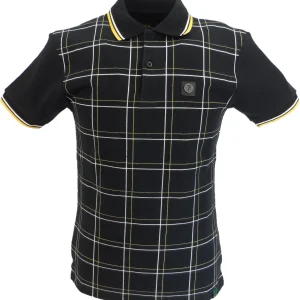 Trojan Mens Black Check Panel Polo Polo Shirt